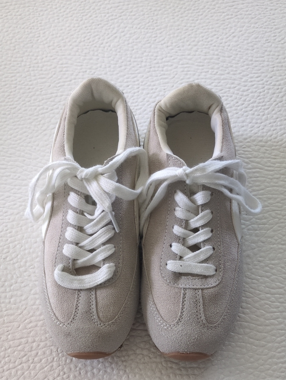 Beige Suede Lace-Up Sneakers - White Laces